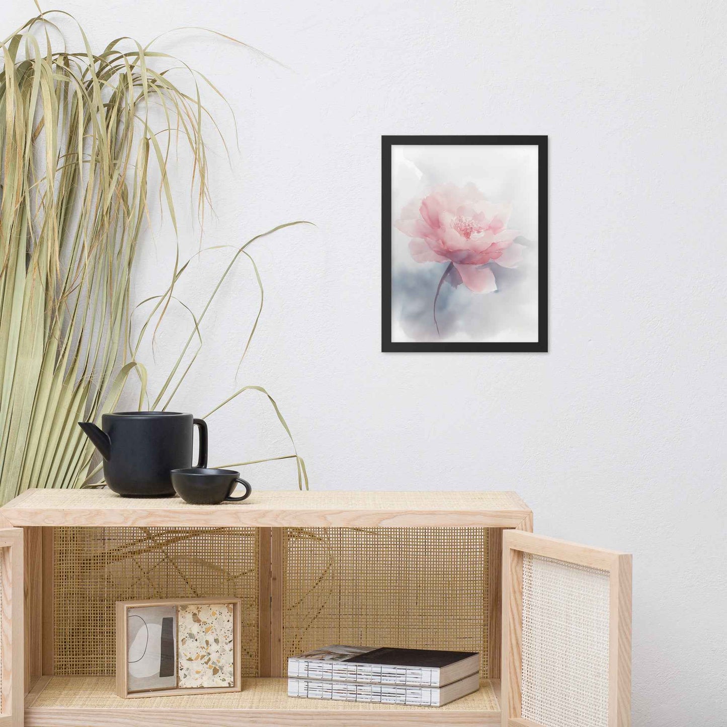 Soft Reflections Floral Digital Watercolor Painting Blush Peony Artwork Framed Wall Art Print