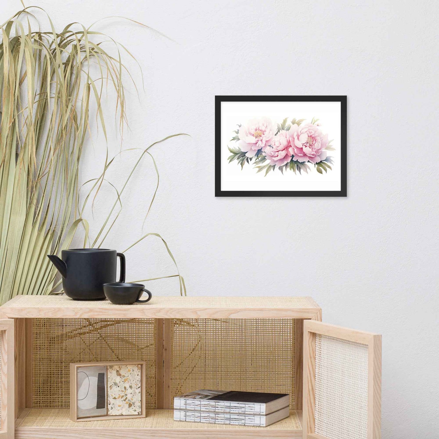 Blushing Peonies Watercolor Painting - Digital Artwork Framed Wall Art Print