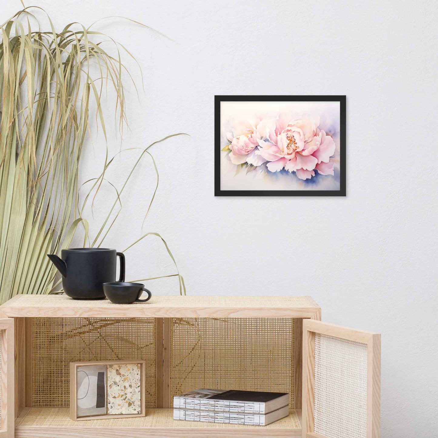 Softness in Bloom Watercolor Painting - Digital Artwork Famed Wall Art Print
