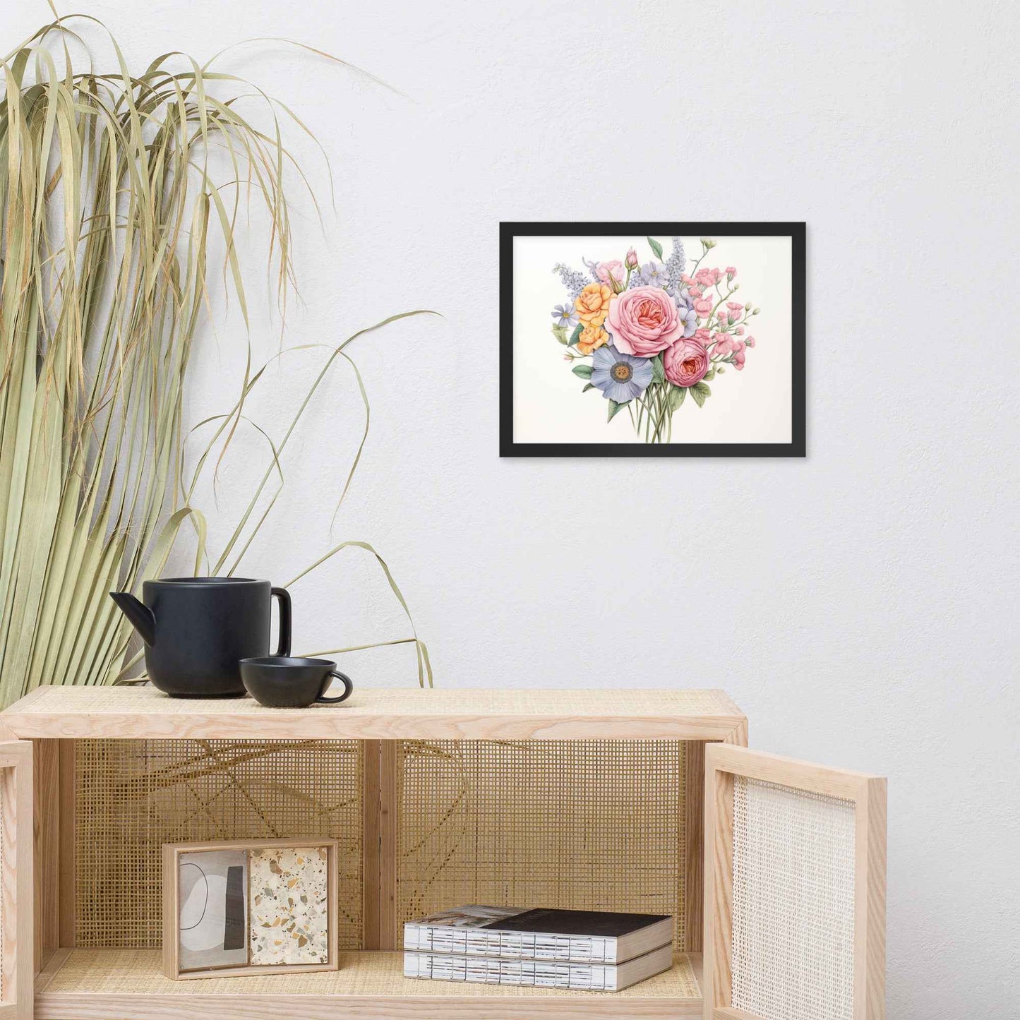 Spring Serenade Colorful Bouquet Color Pencil Drawing - Digital Artwork Framed Wall Art Print