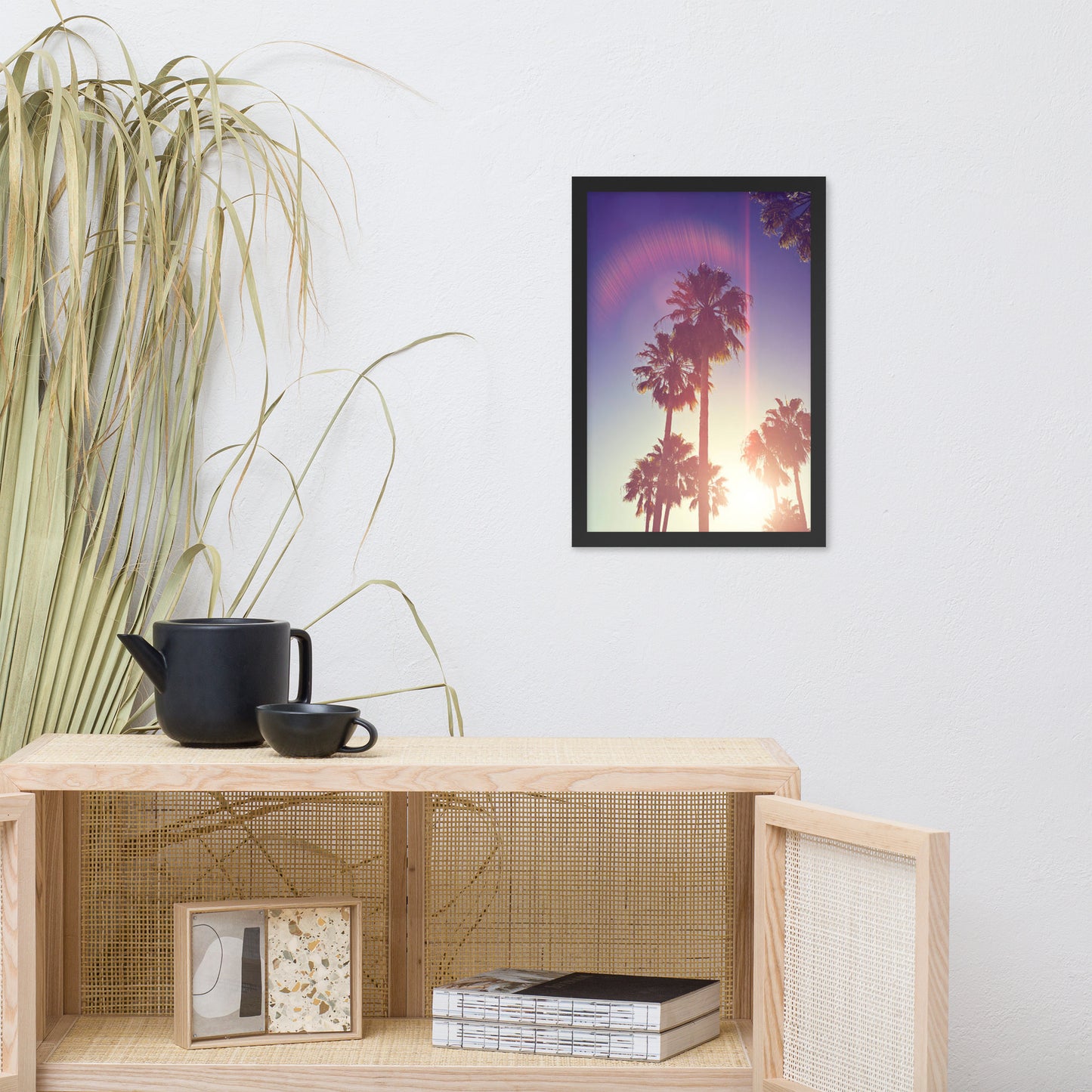 Retro Palm Trees Coastal Beach Botanical Nature Photograph Framed Wall Art Print