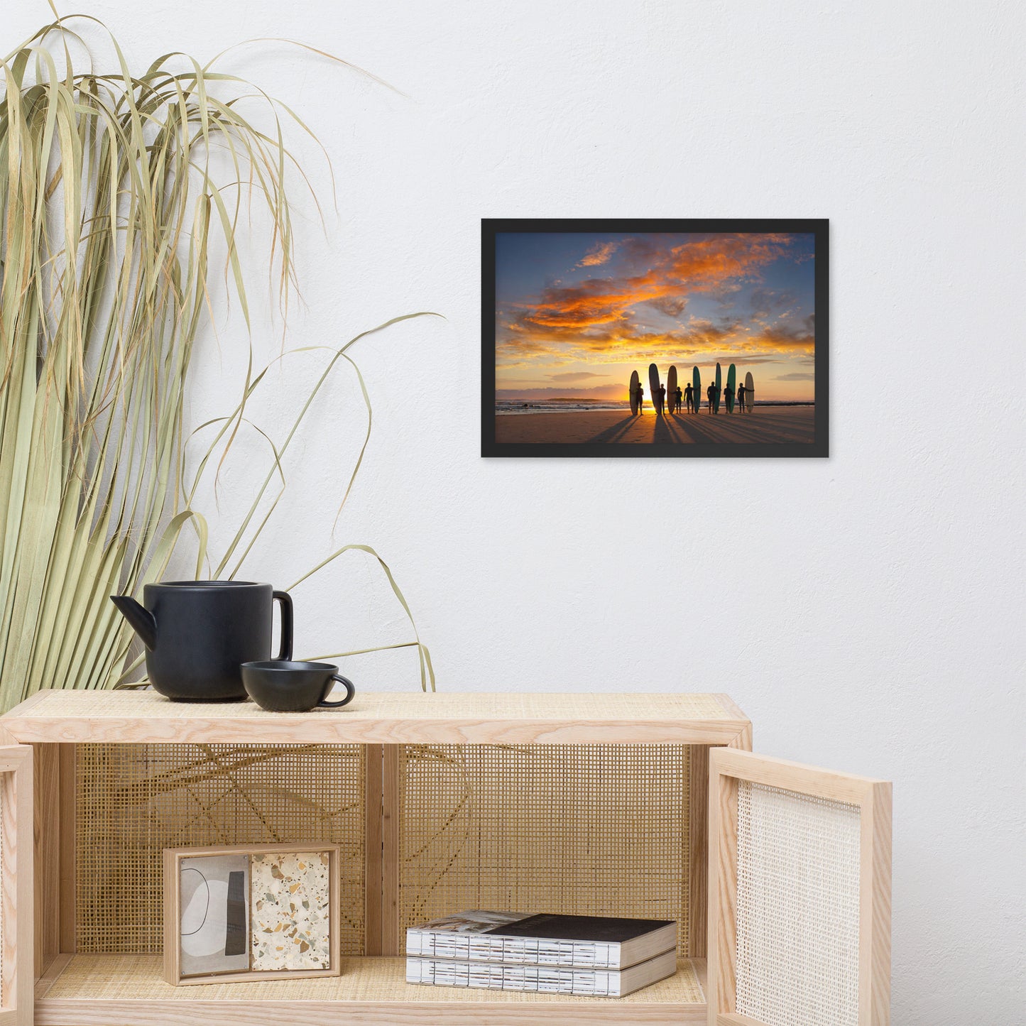 Silhouettes of Stoke: A Malibu Sunrise Coastal Lifestyle Abstract Nature Photograph Framed Wall Art Print