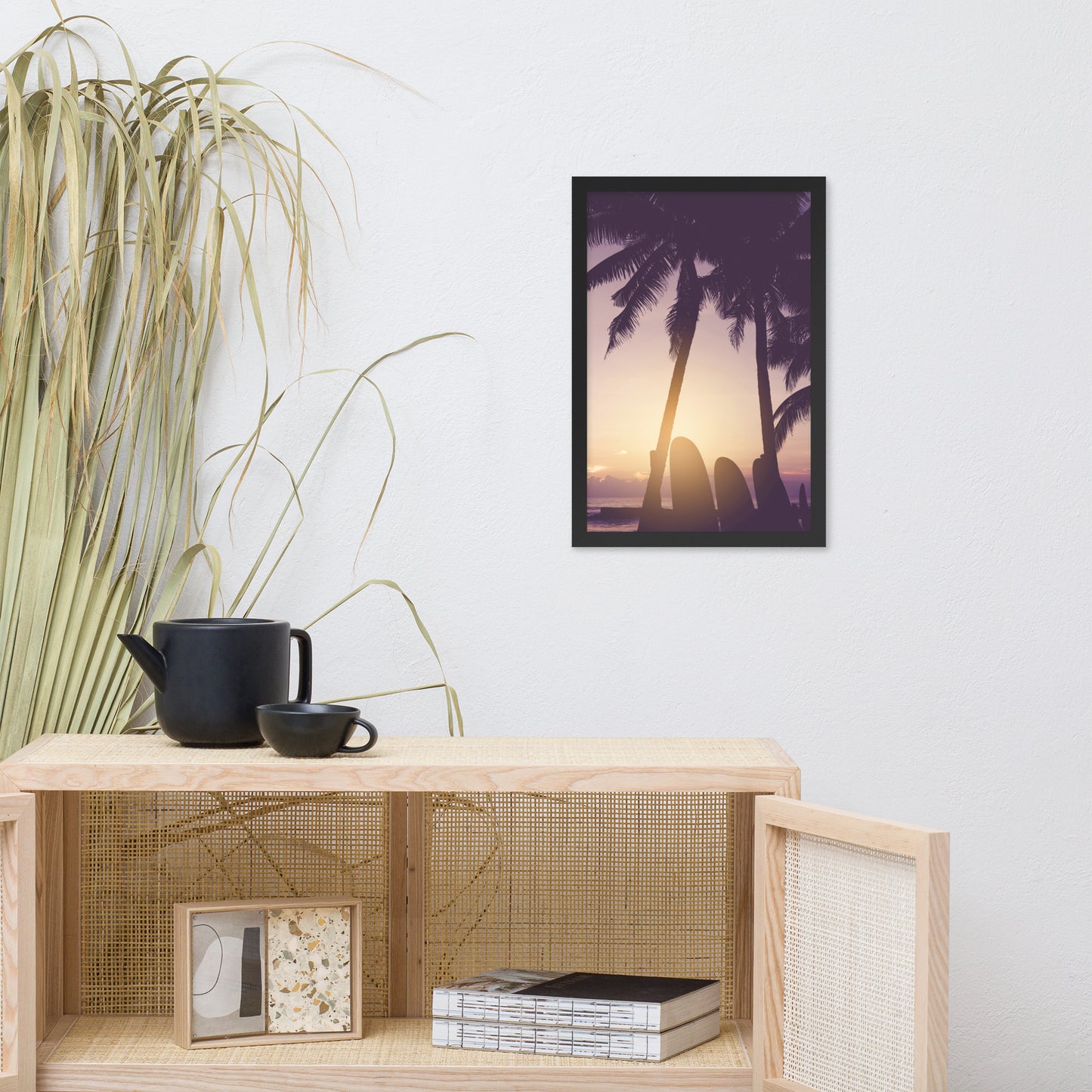 Surfer's Sunset Tropical Coastal Scene Lifestyle Photograph Framed Wall Art Print