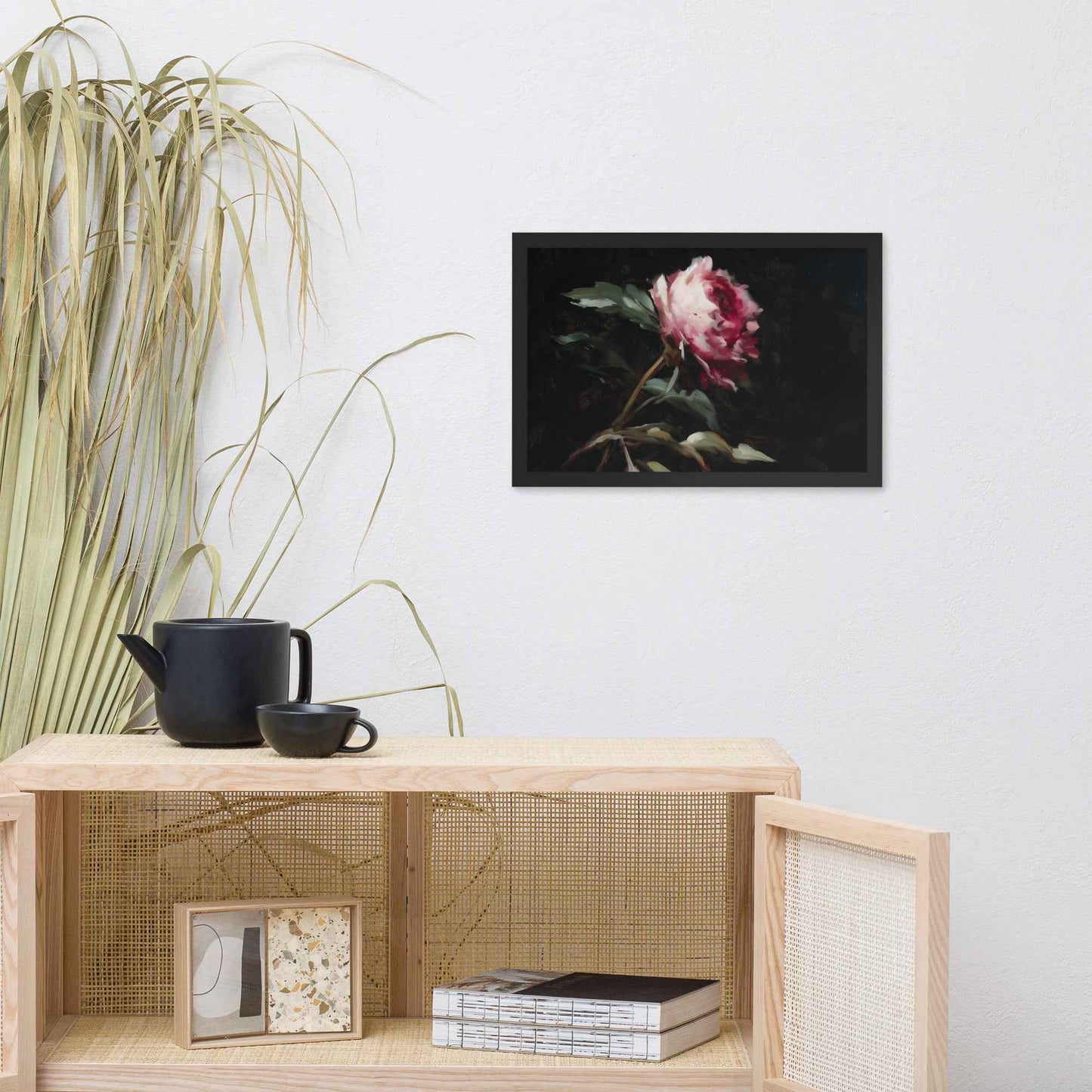 Pink Peony Painting: A Whisper in the Shadows Floral Digital Artwork Framed Wall Art Print