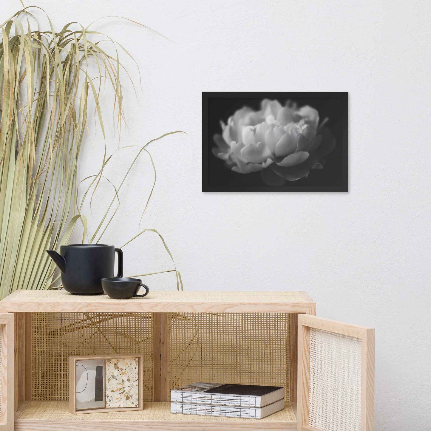 Contrast in Nature Floral Photorealistic Digital Artwork Peonies Wall Art Black and White Framed Art Print