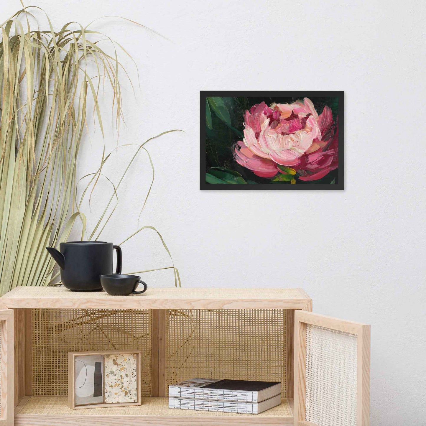Midnight Magenta Digital Artwork Oil Painting Pink Peony Print Framed Wall Art