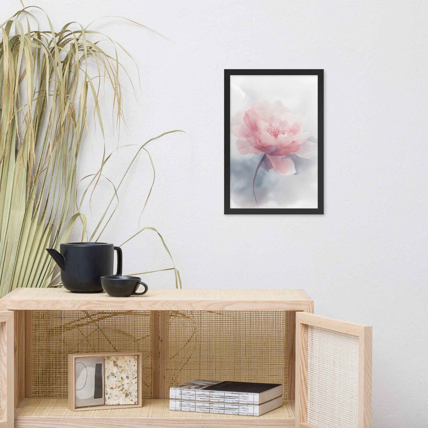 Soft Reflections Floral Digital Watercolor Painting Blush Peony Artwork Framed Wall Art Print