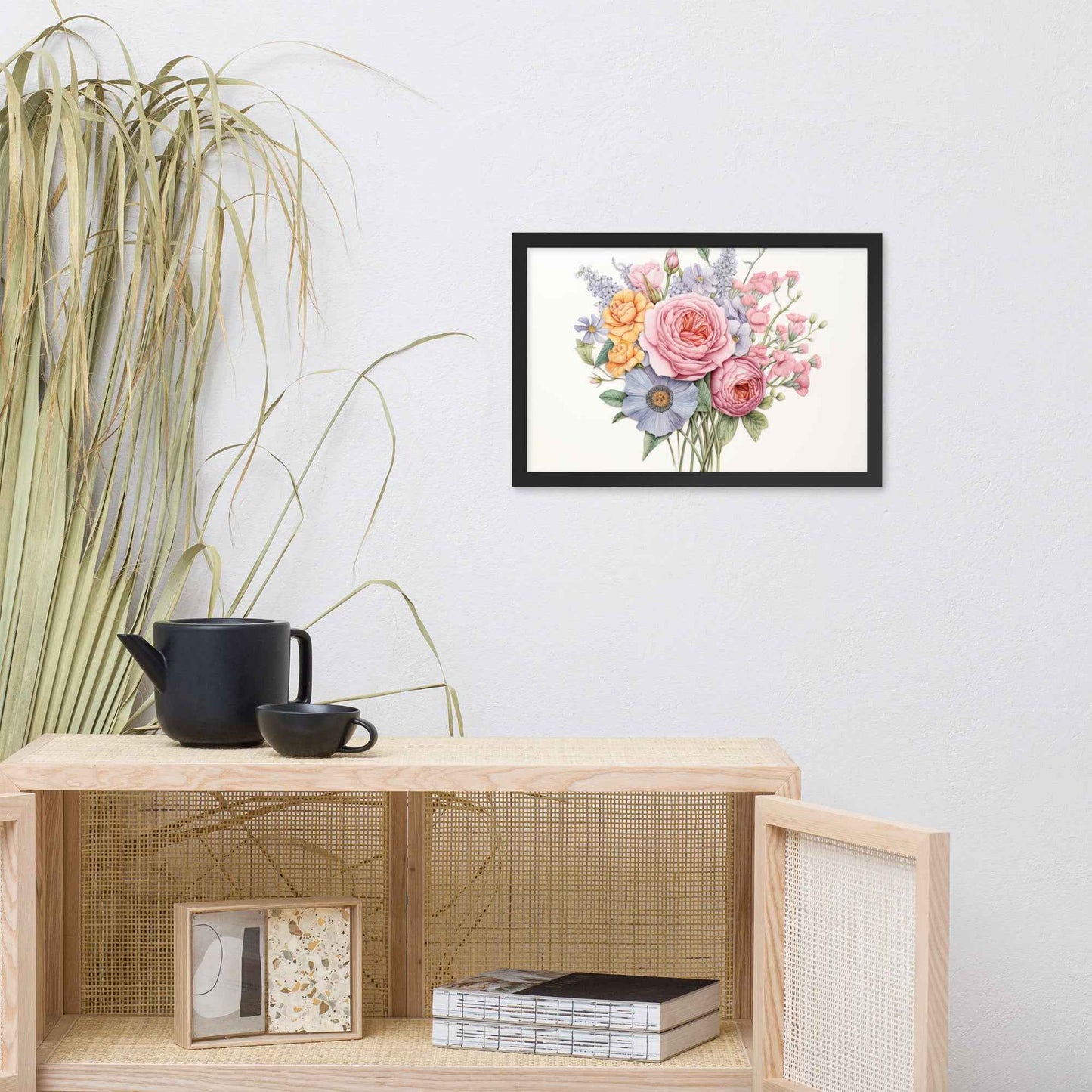 Spring Serenade Colorful Bouquet Color Pencil Drawing - Digital Artwork Framed Wall Art Print