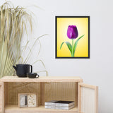Purple Tulip on Yellow Minimal Floral Nature Photo Framed Wall Art Print