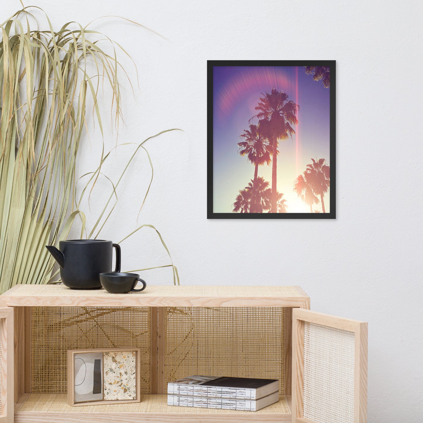 Retro Palm Trees Coastal Beach Botanical Nature Photograph Framed Wall Art Print