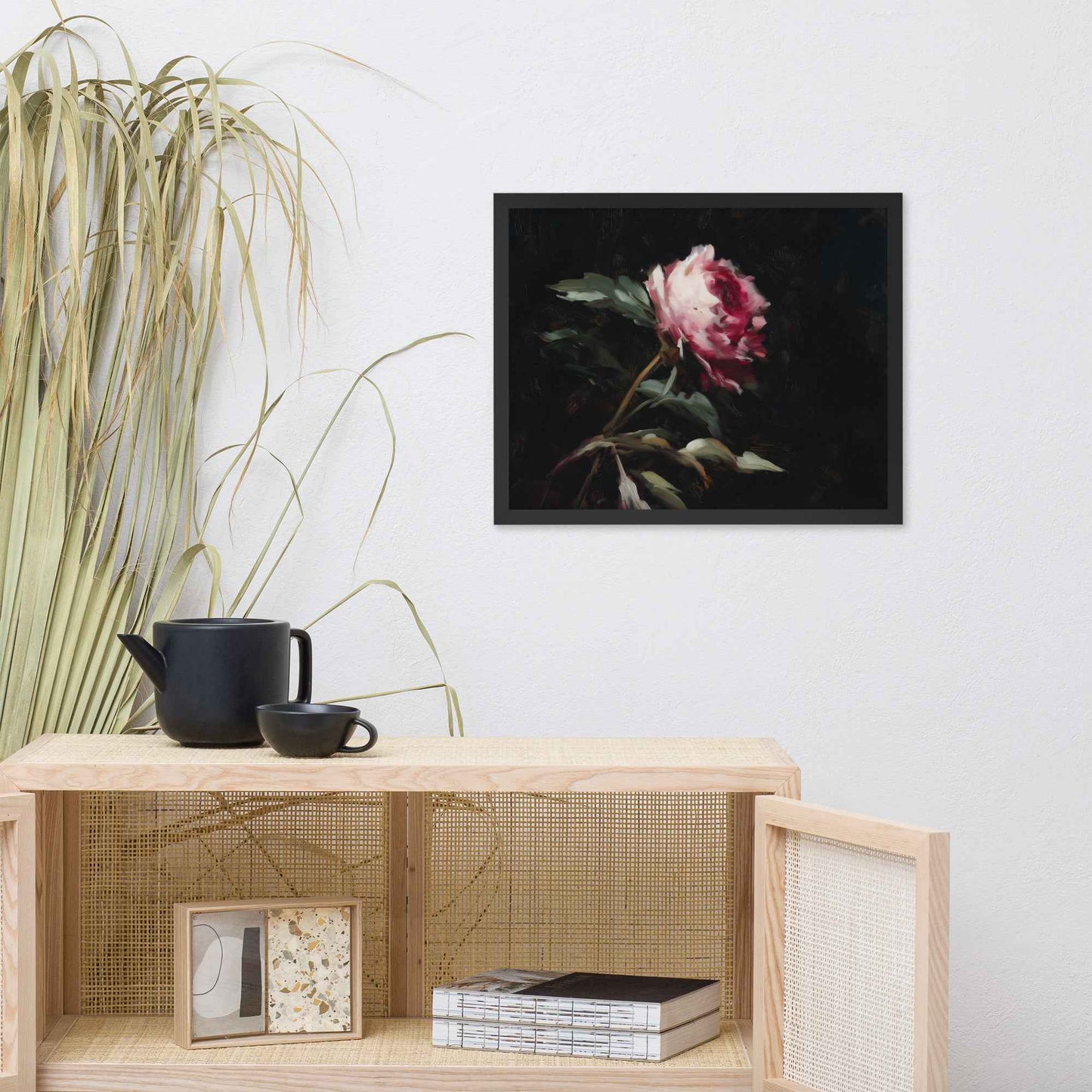 Pink Peony Painting: A Whisper in the Shadows Floral Digital Artwork Framed Wall Art Print