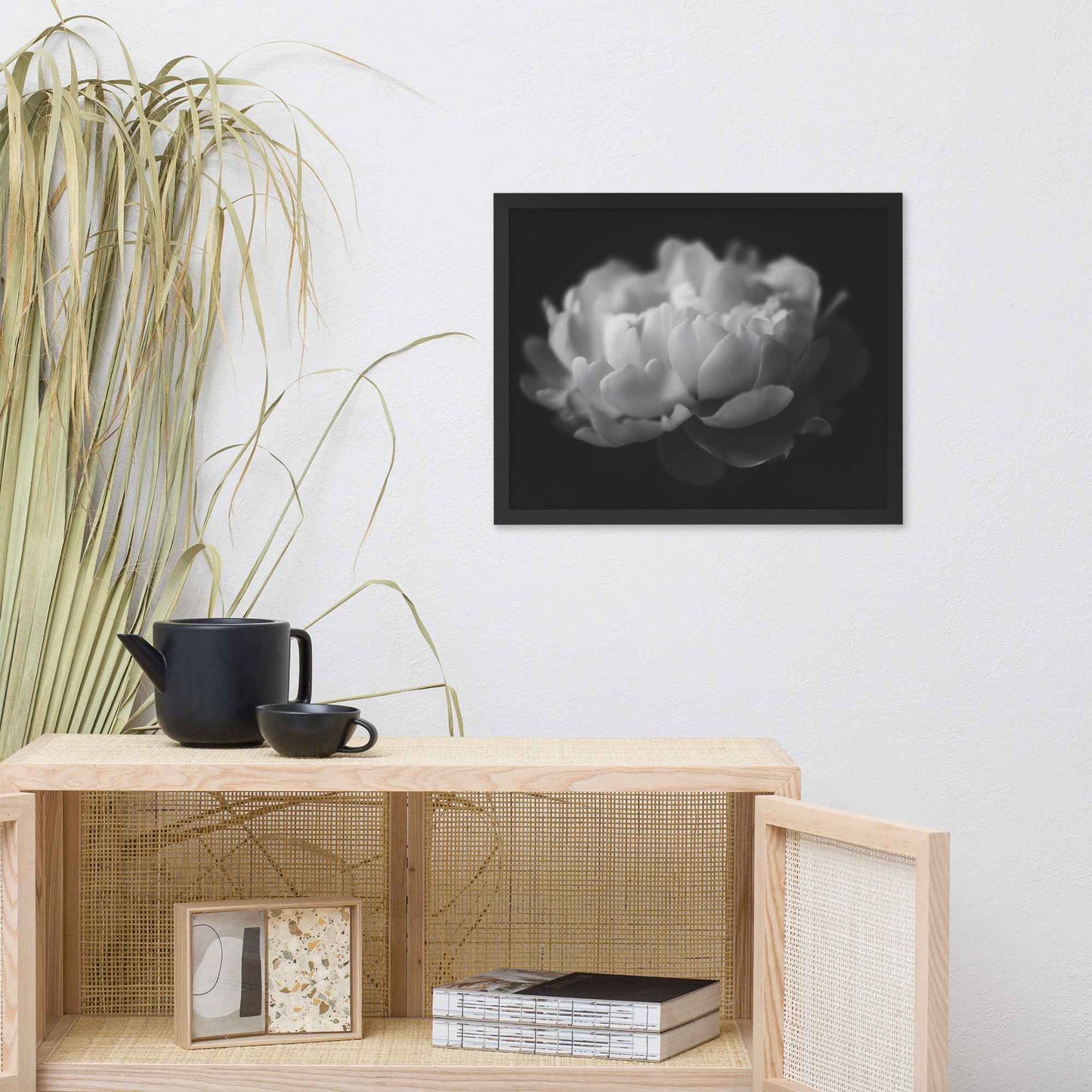 Contrast in Nature Floral Photorealistic Digital Artwork Peonies Wall Art Black and White Framed Art Print