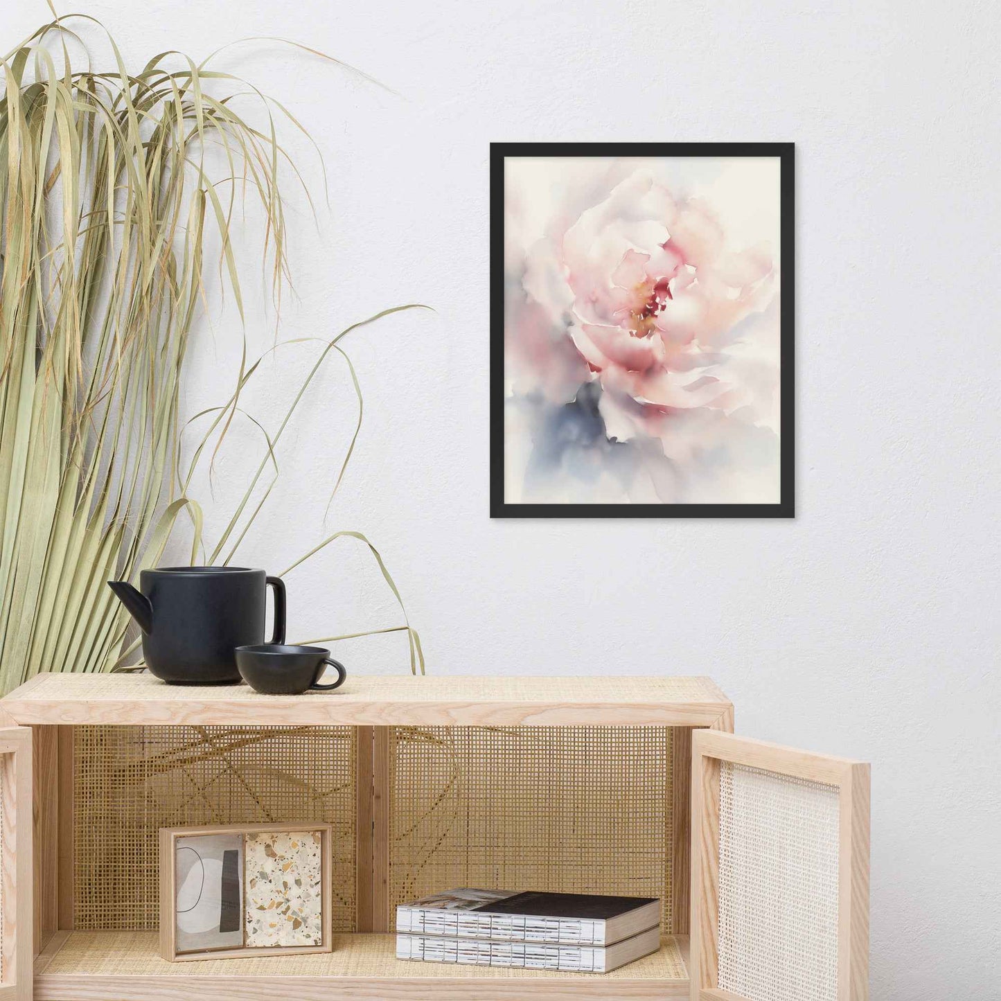 Graceful Stillness Floral Digital Watercolor Artwork Pink Peony Print Framed Wall Art