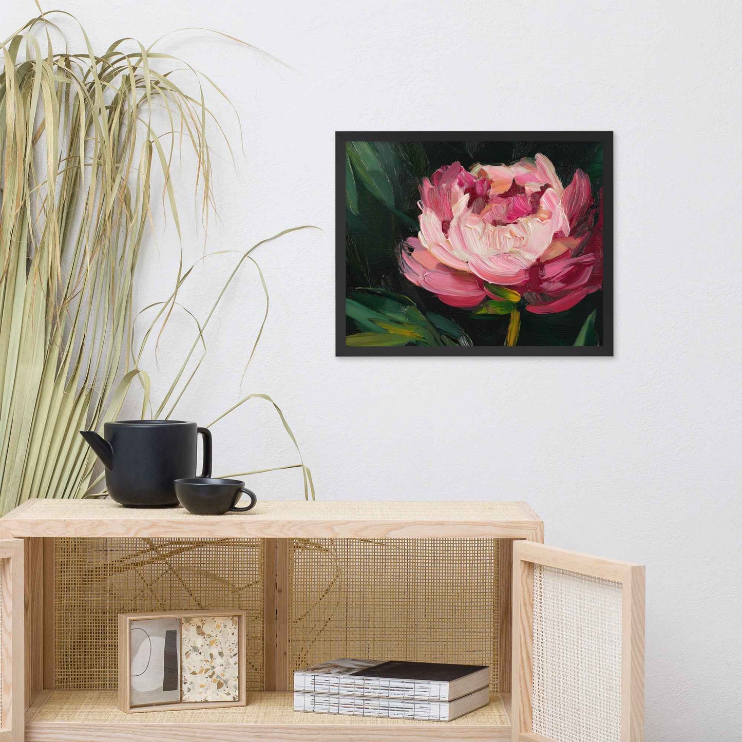 Midnight Magenta Digital Artwork Oil Painting Pink Peony Print Framed Wall Art