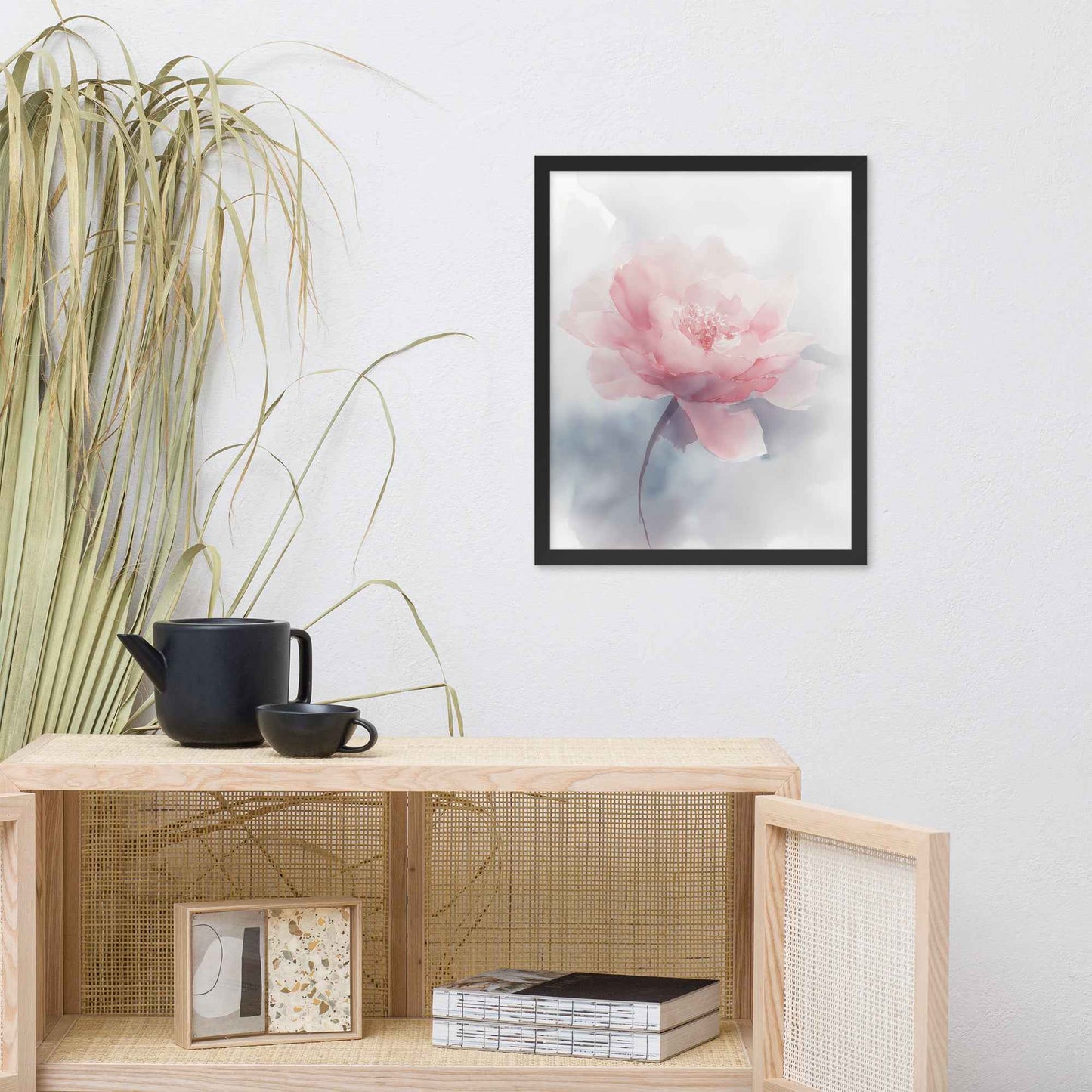 Soft Reflections Floral Digital Watercolor Painting Blush Peony Artwork Framed Wall Art Print