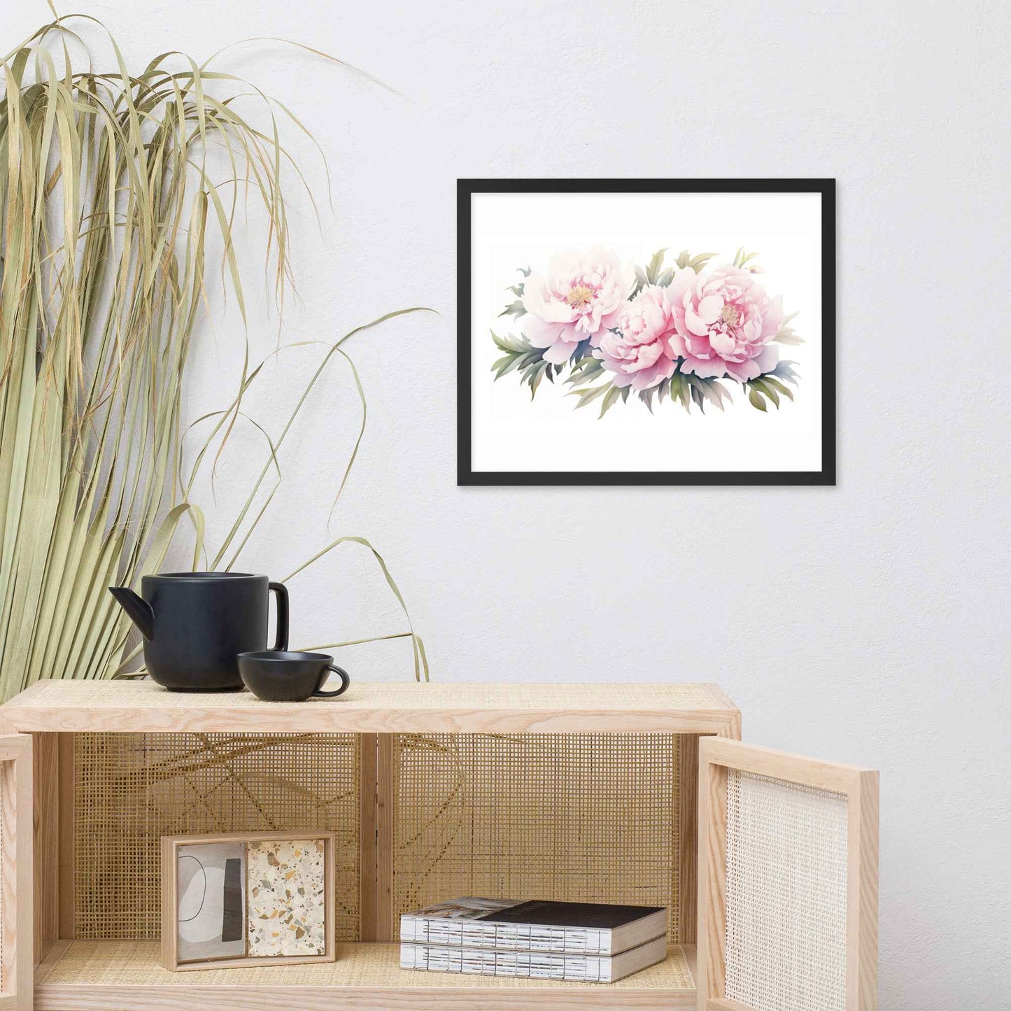 Blushing Peonies Watercolor Painting - Digital Artwork Framed Wall Art Print