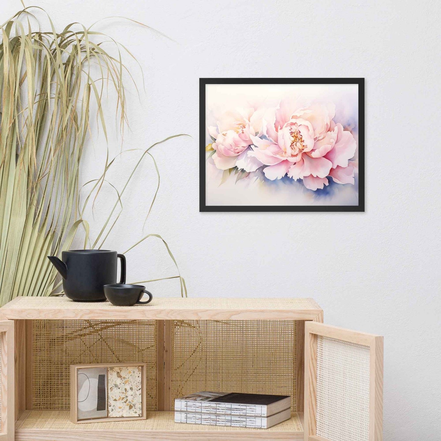Softness in Bloom Watercolor Painting - Digital Artwork Famed Wall Art Print