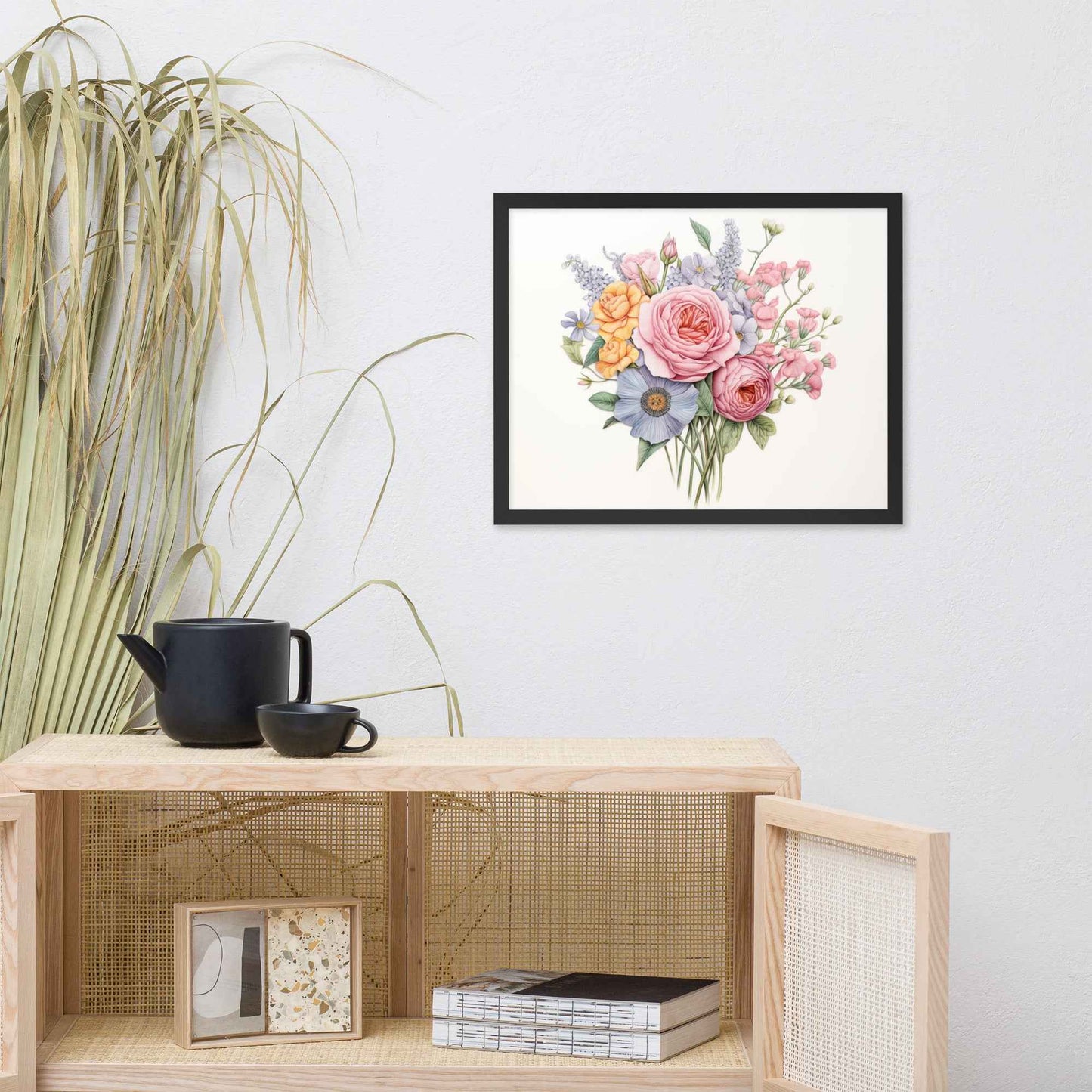 Spring Serenade Colorful Bouquet Color Pencil Drawing - Digital Artwork Framed Wall Art Print