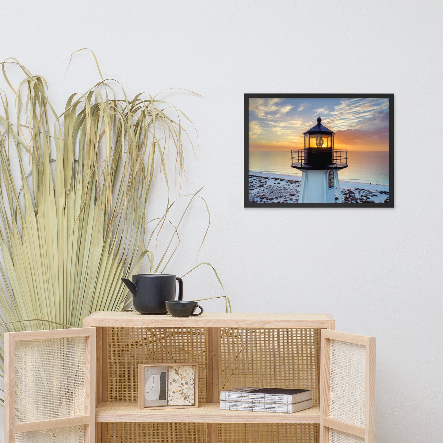 St. Mark Lighthouse at Sunset Coastal Architectural Photograph Framed Wall Art Print