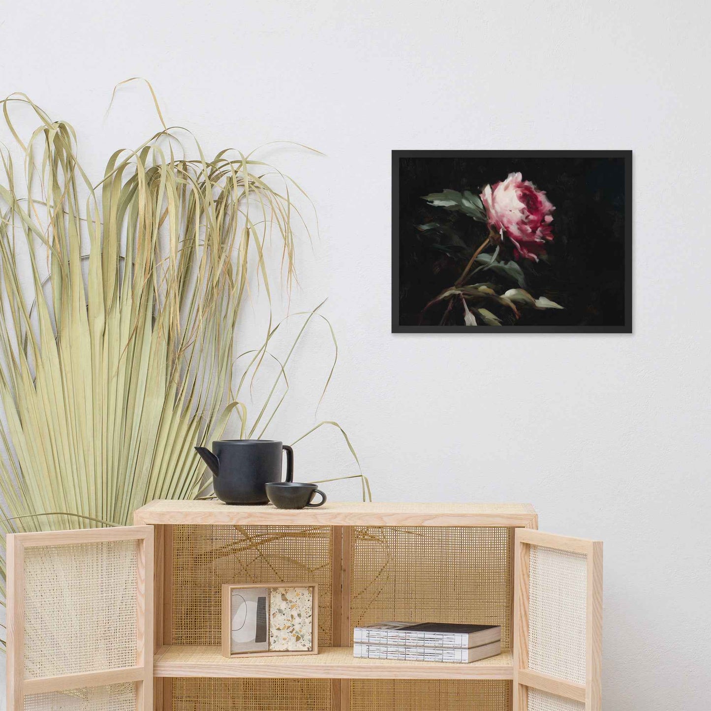 Pink Peony Painting: A Whisper in the Shadows Floral Digital Artwork Framed Wall Art Print