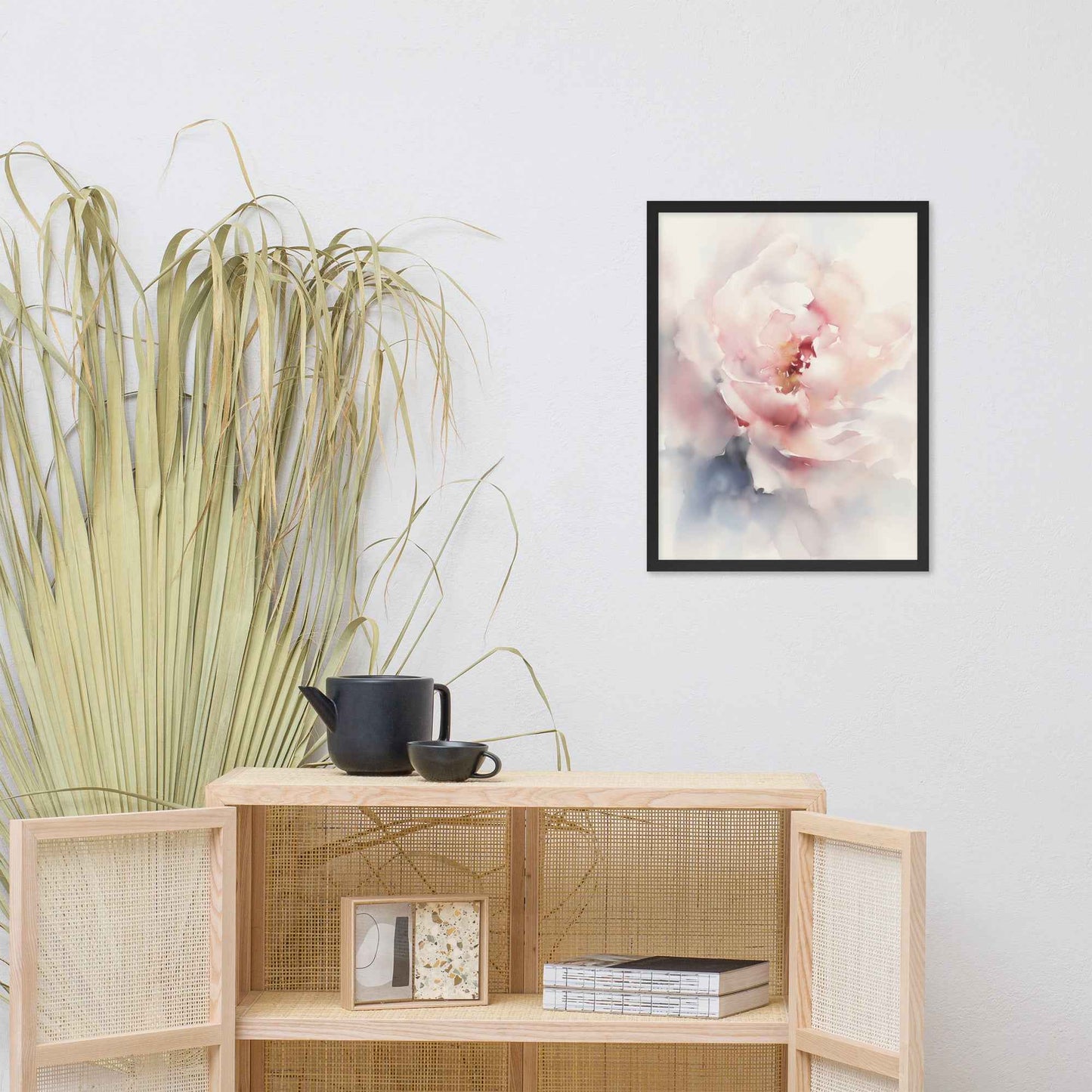 Graceful Stillness Floral Digital Watercolor Artwork Pink Peony Print Framed Wall Art