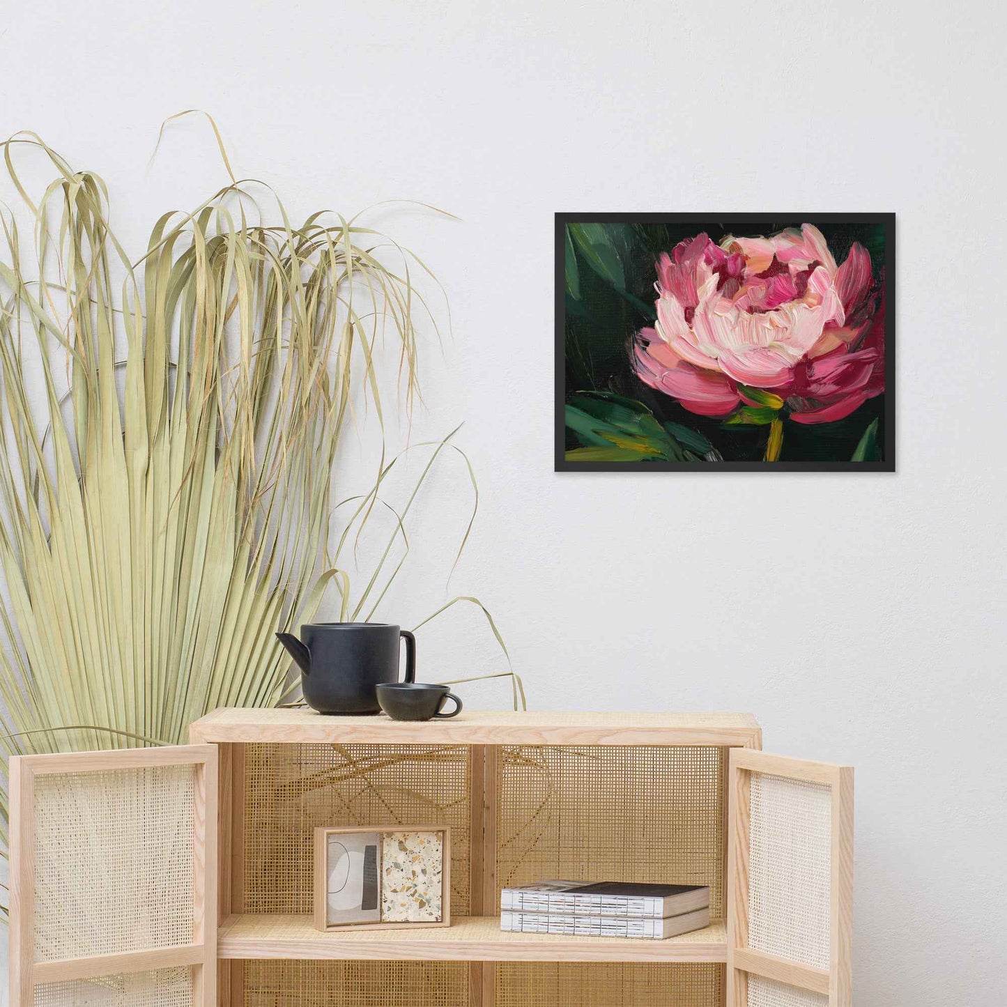 Midnight Magenta Digital Artwork Oil Painting Pink Peony Print Framed Wall Art