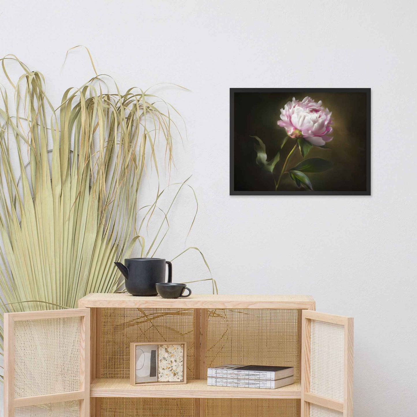 Midnight Radiance Floral Digital Artwork Peony Painting Framed Wall Art Print