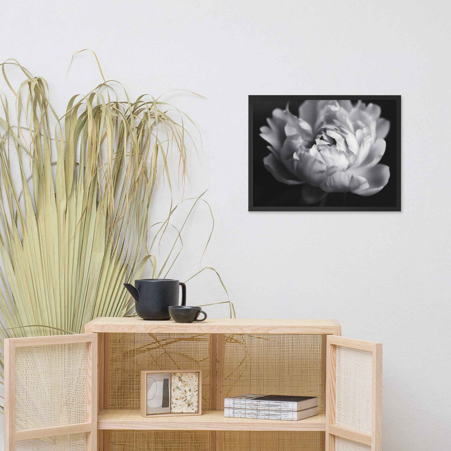 Shadow and Silk Floral Photorealistic Digital Art Peony Artwork Framed Print