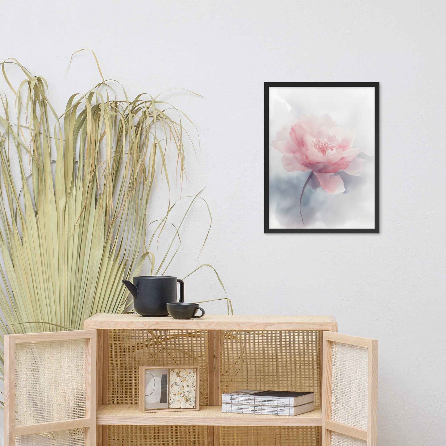 Soft Reflections Floral Digital Watercolor Painting Blush Peony Artwork Framed Wall Art Print