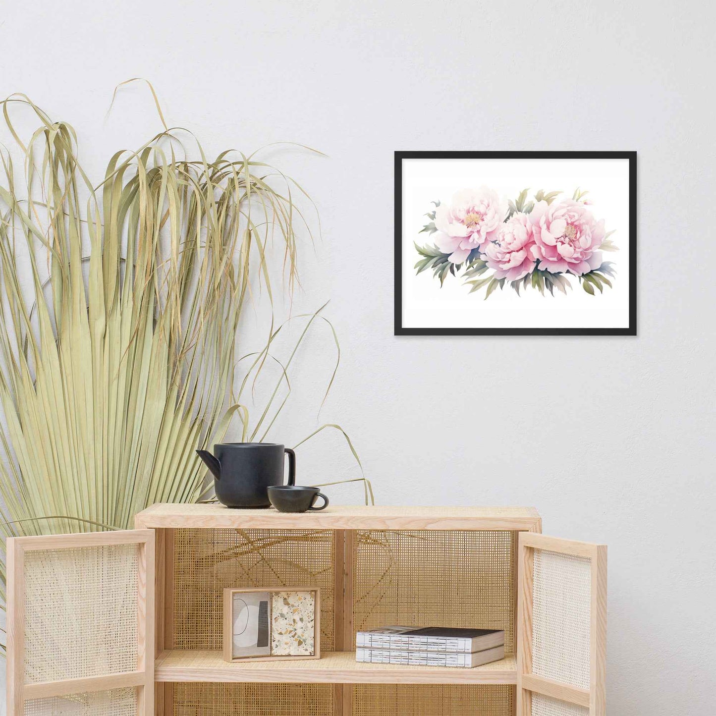 Blushing Peonies Watercolor Painting - Digital Artwork Framed Wall Art Print