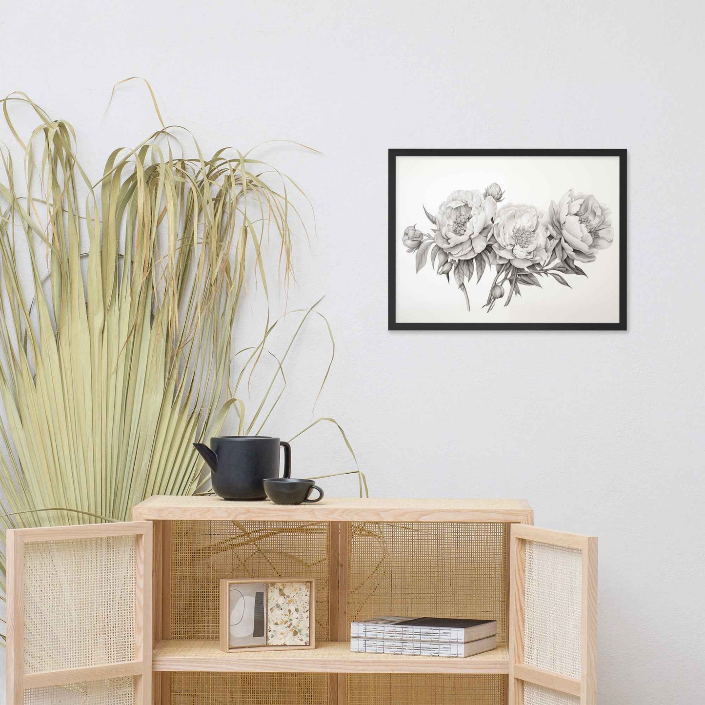 Floral Finesse Pencil Sketch Illustration - Digital Artwork Framed Wall Art Print