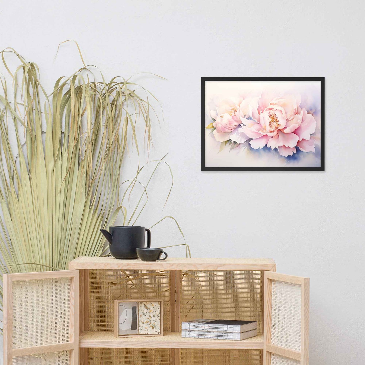 Softness in Bloom Watercolor Painting - Digital Artwork Famed Wall Art Print