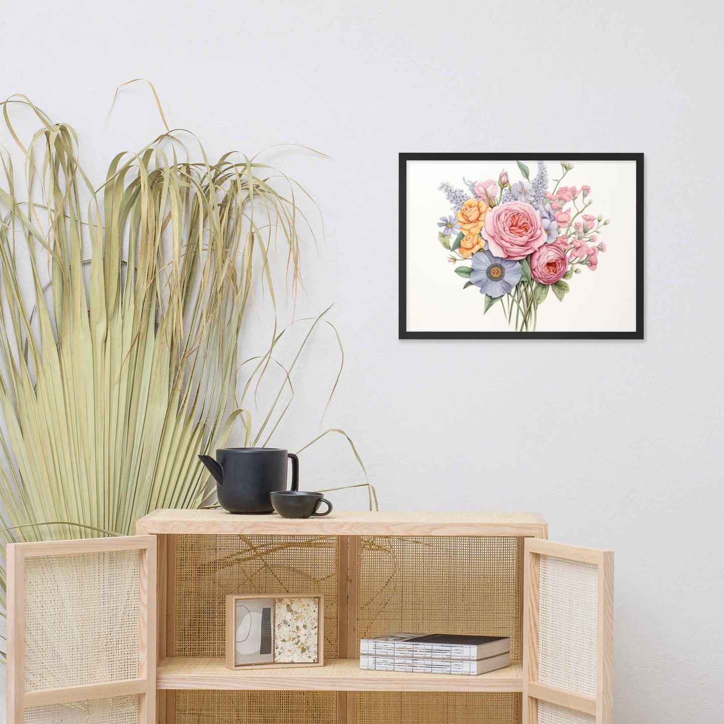 Spring Serenade Colorful Bouquet Color Pencil Drawing - Digital Artwork Framed Wall Art Print