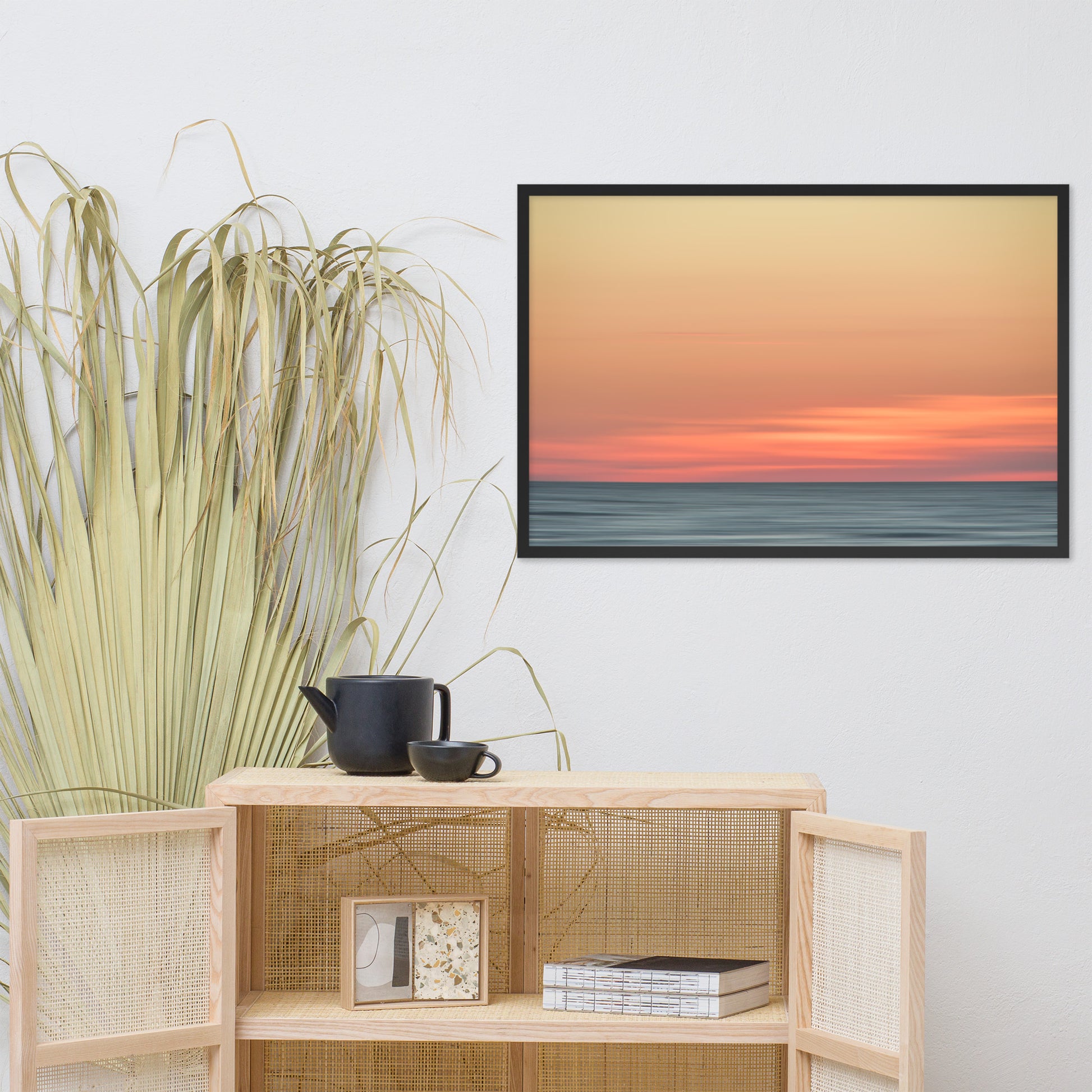 decorate living room wall hangings, Pink Coastal Wall Art: Abstract Color Blend Ocean Sunset - Coastal / Beach / Seascape / Nature / Landscape Photo Framed Wall Art Print - Artwork - Wall Decor