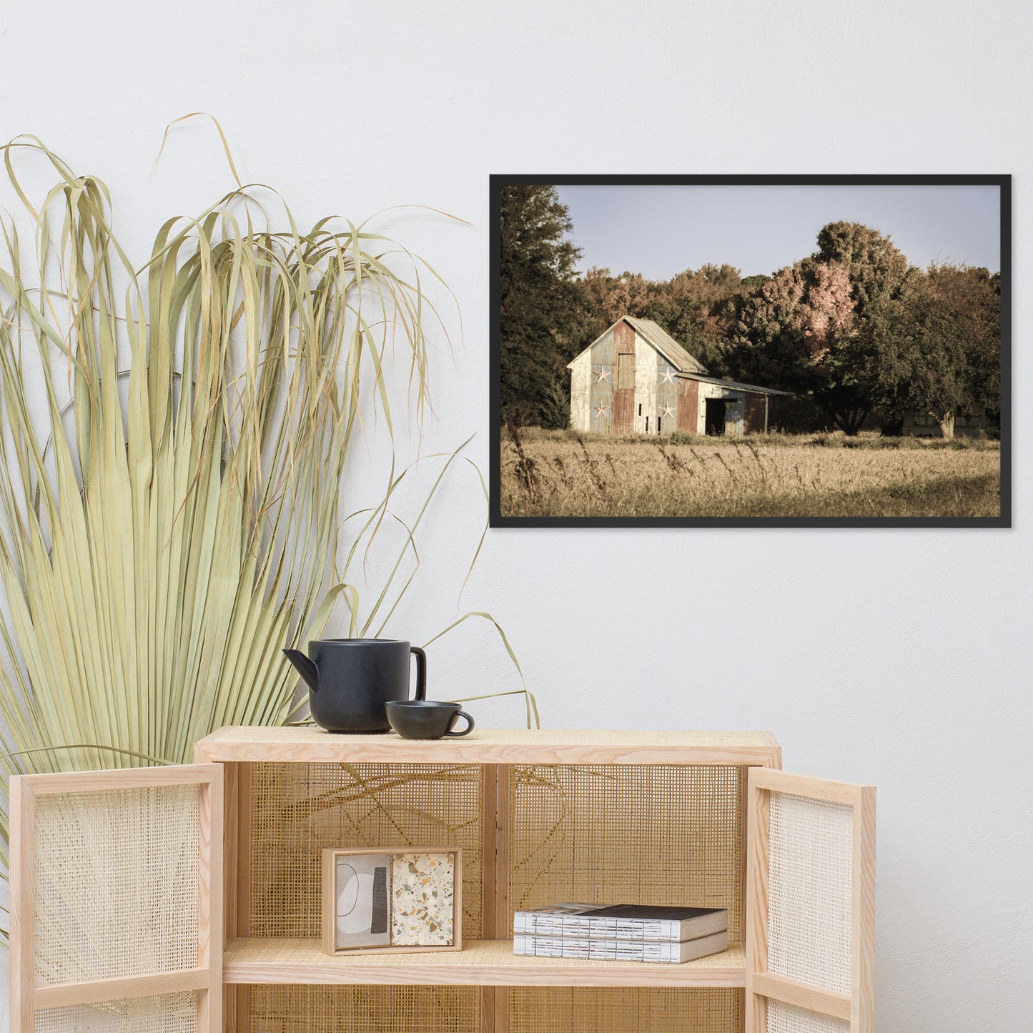 Patriotic Barn in Field Aged Effect Framed Photo Paper Wall Art Prints