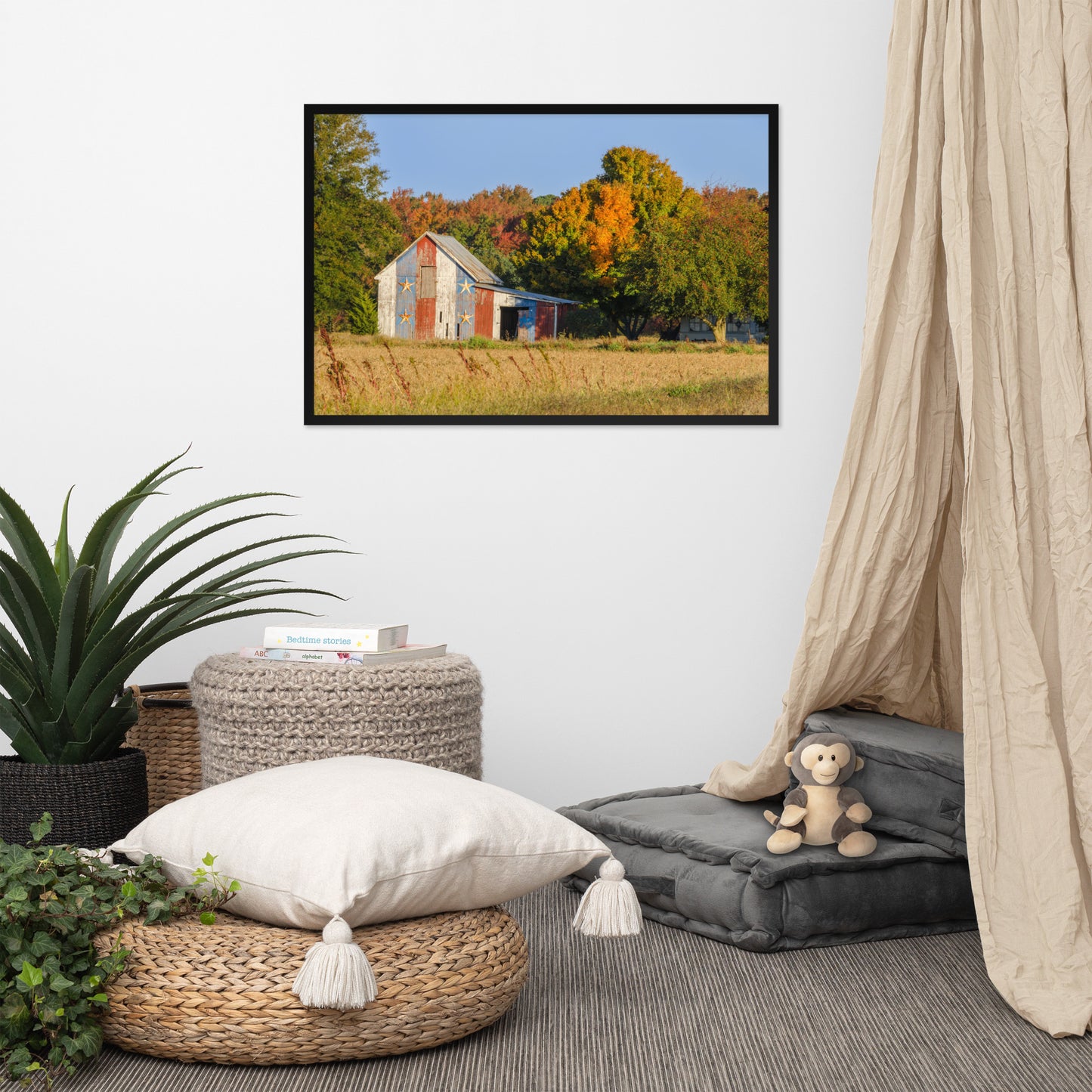 Patriotic Barn in Field Rural Landscape Framed Photo Paper Wall Art Prints