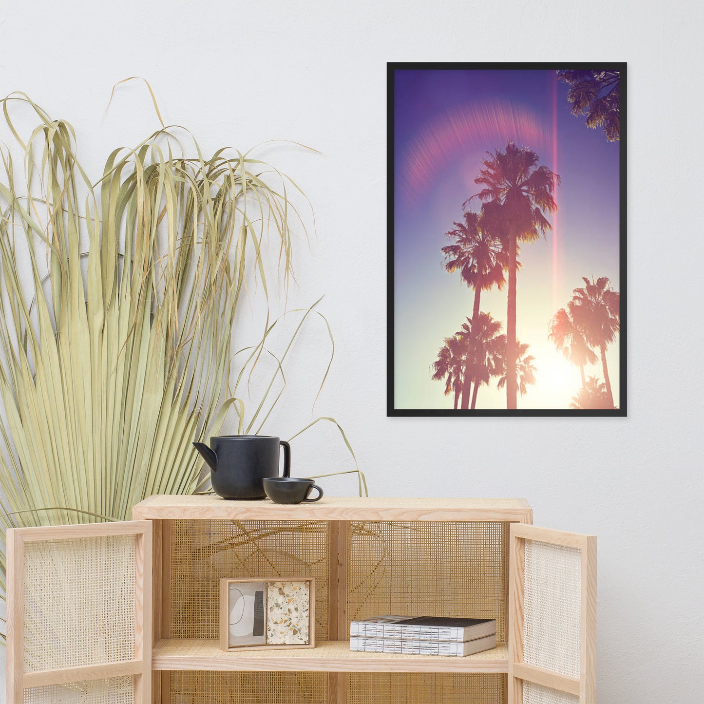 Retro Palm Trees Coastal Beach Botanical Nature Photograph Framed Wall Art Print