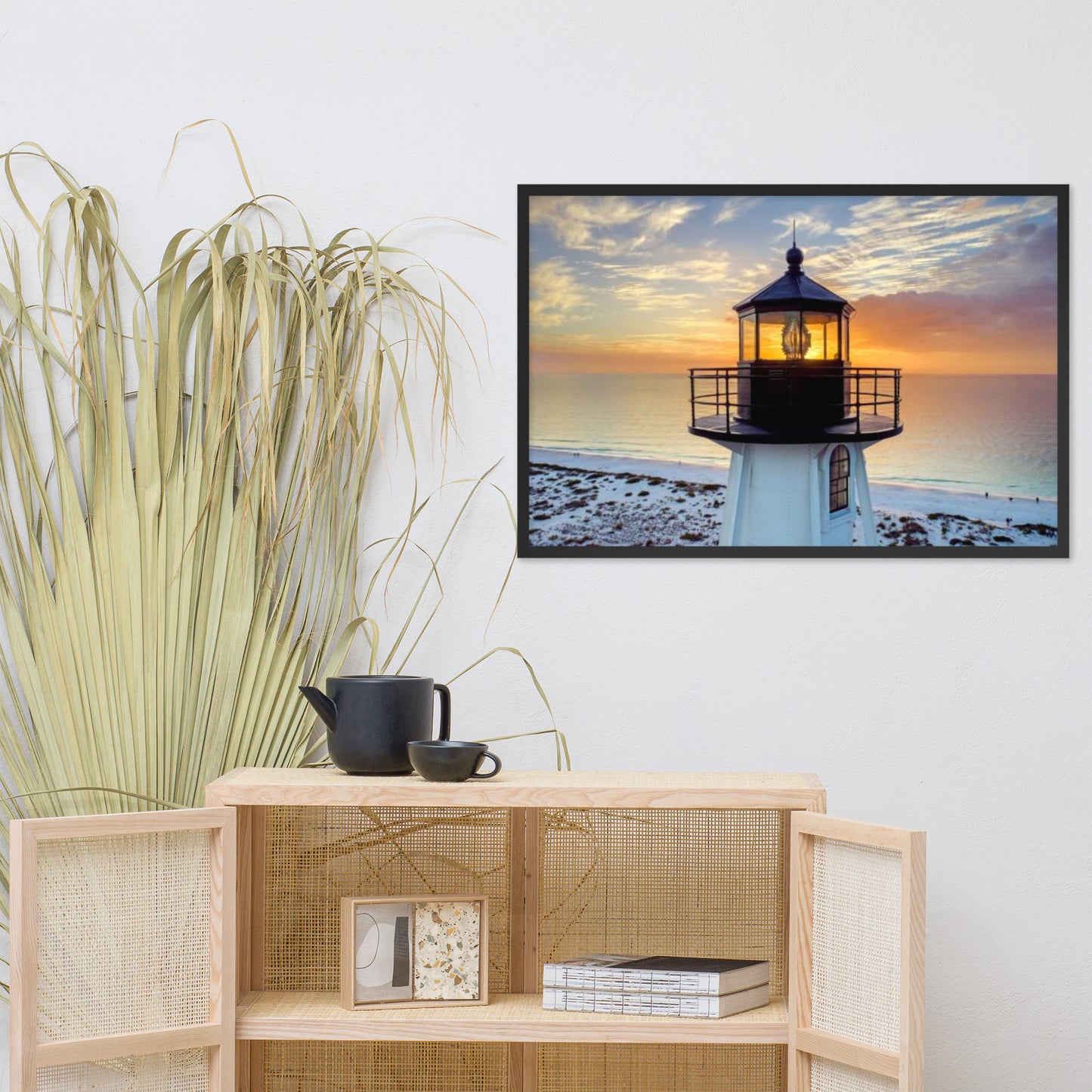 St. Mark Lighthouse at Sunset Coastal Architectural Photograph Framed Wall Art Print