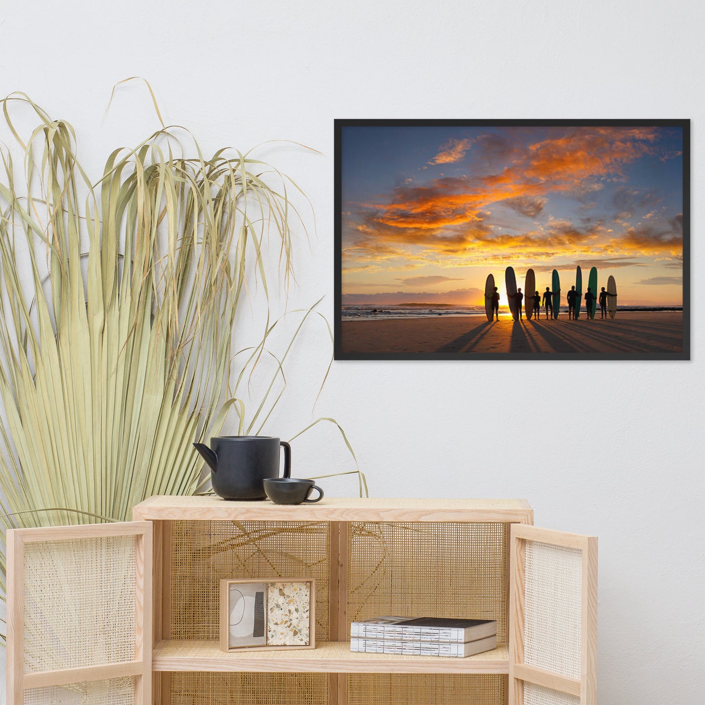 Silhouettes of Stoke: A Malibu Sunrise Coastal Lifestyle Abstract Nature Photograph Framed Wall Art Print