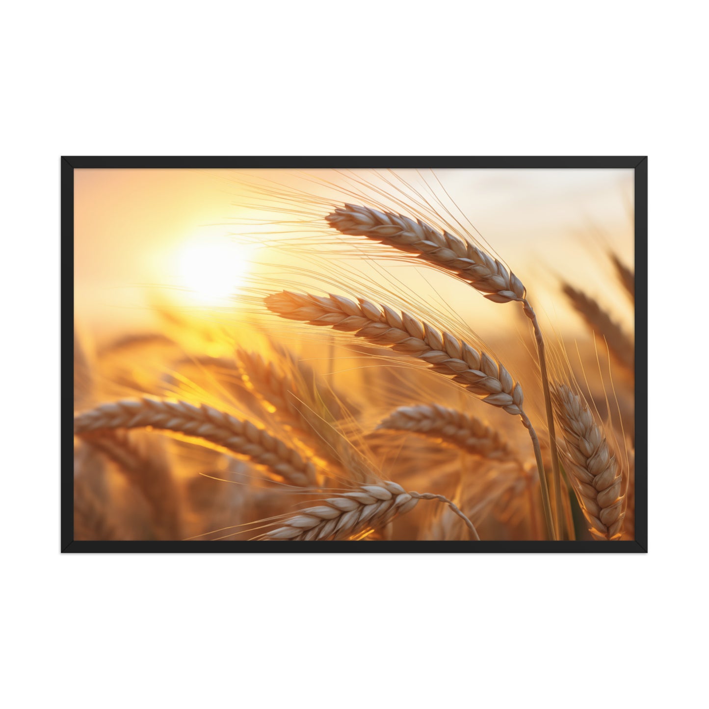 Amber Waves Minimal Botanical Rustic Subdued Wheat Crops Photorealism Painting - Digital Artwork Framed Art Print