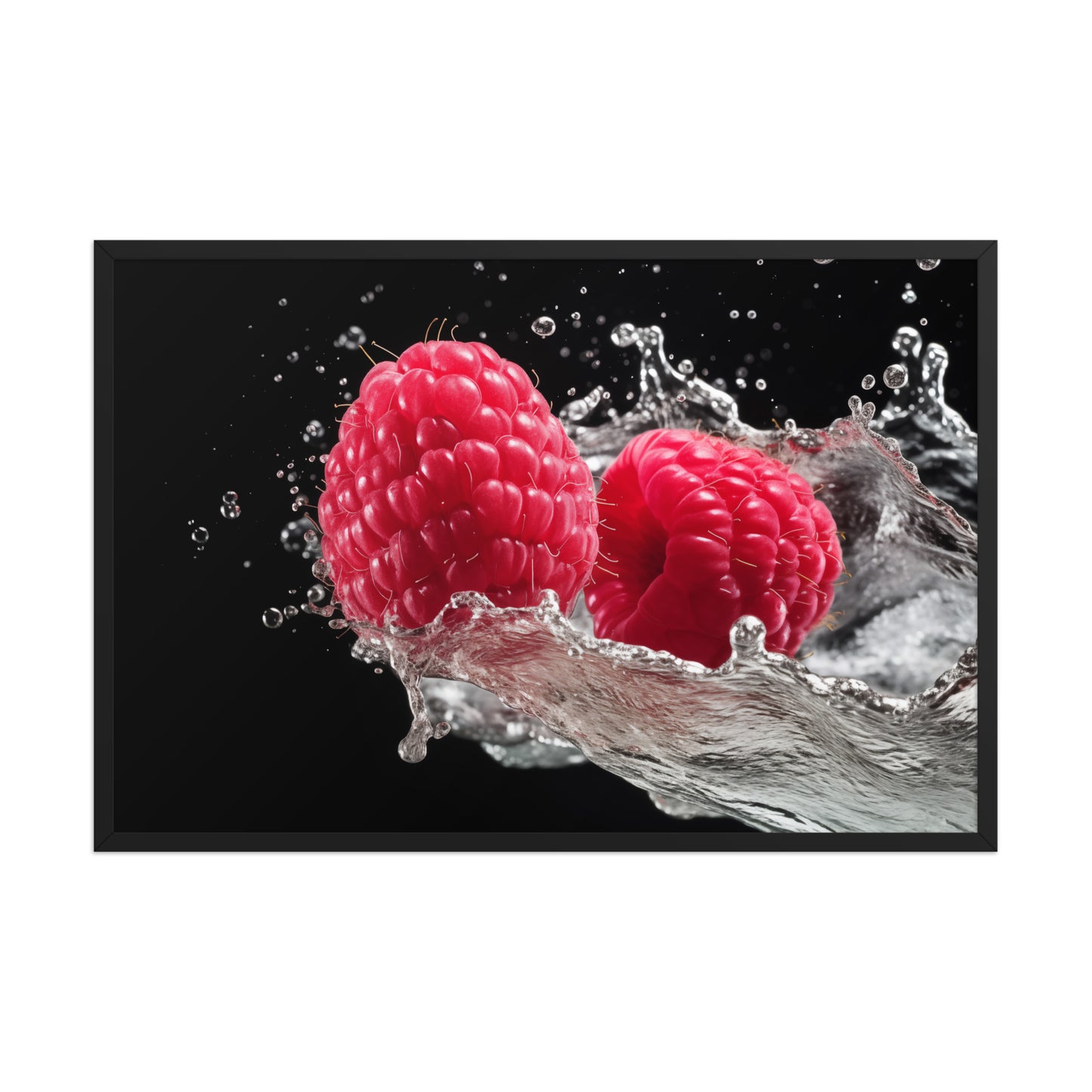 Burst of Freshness Raspberries in Water Photorealistic Digital Artwork Framed Wall Art Prints