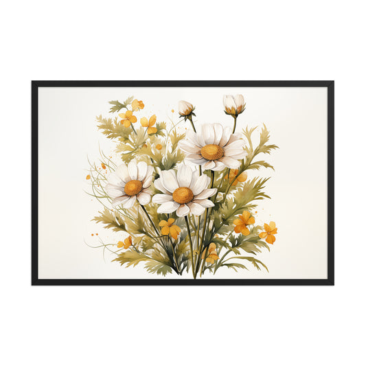 Wildflower Harmony Daisies Watercolor Painting Digital Art Framed Print