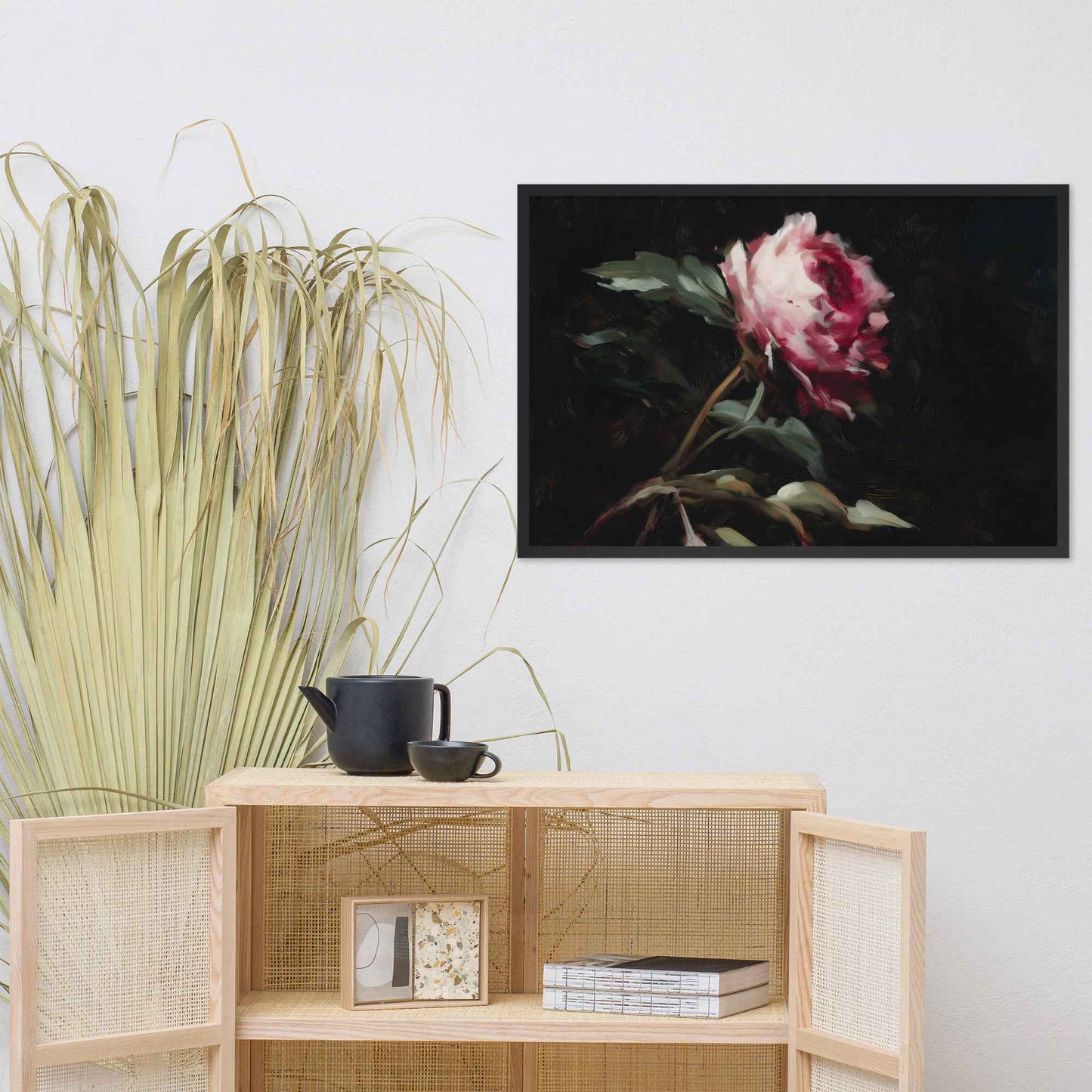 Pink Peony Painting: A Whisper in the Shadows Floral Digital Artwork Framed Wall Art Print