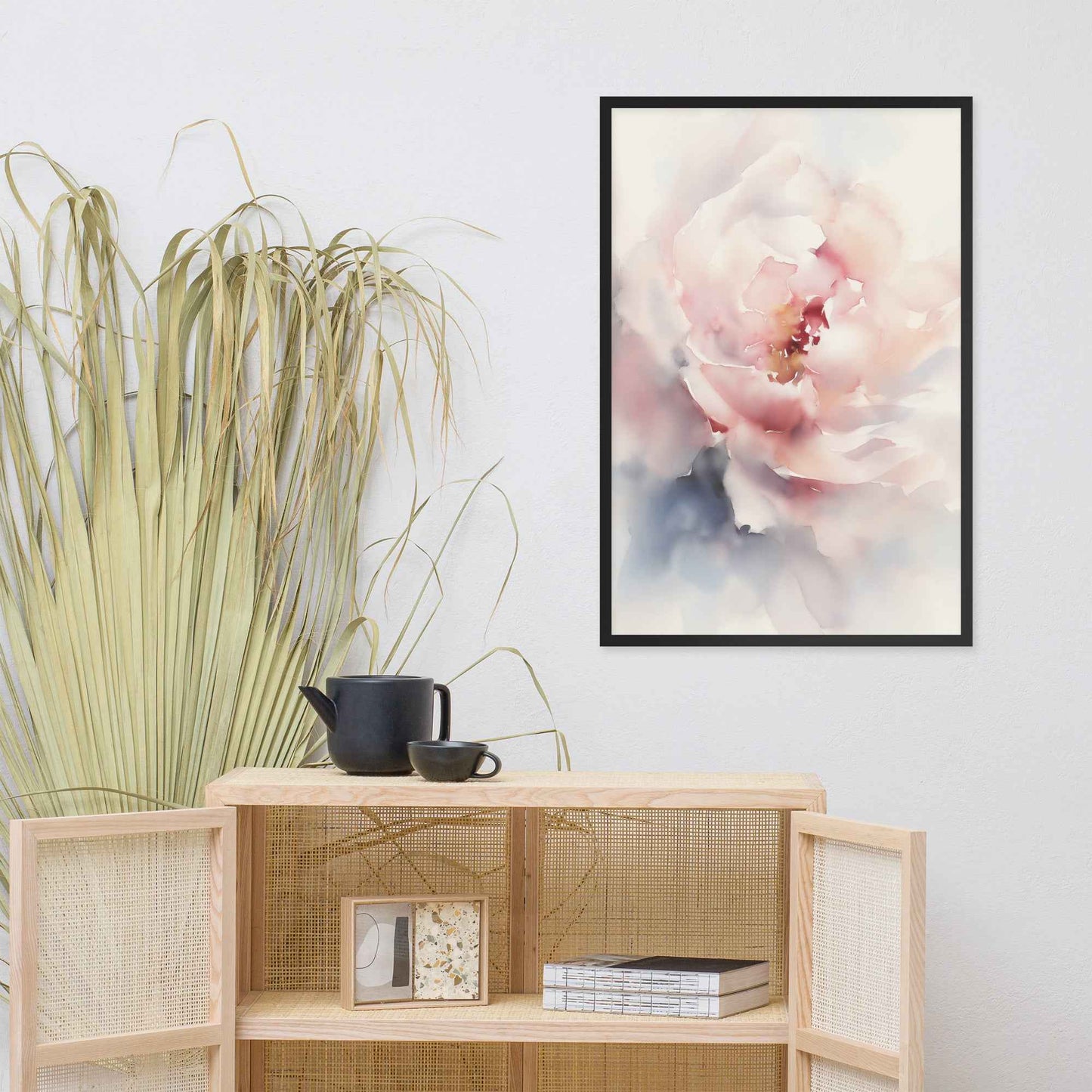Graceful Stillness Floral Digital Watercolor Artwork Pink Peony Print Framed Wall Art