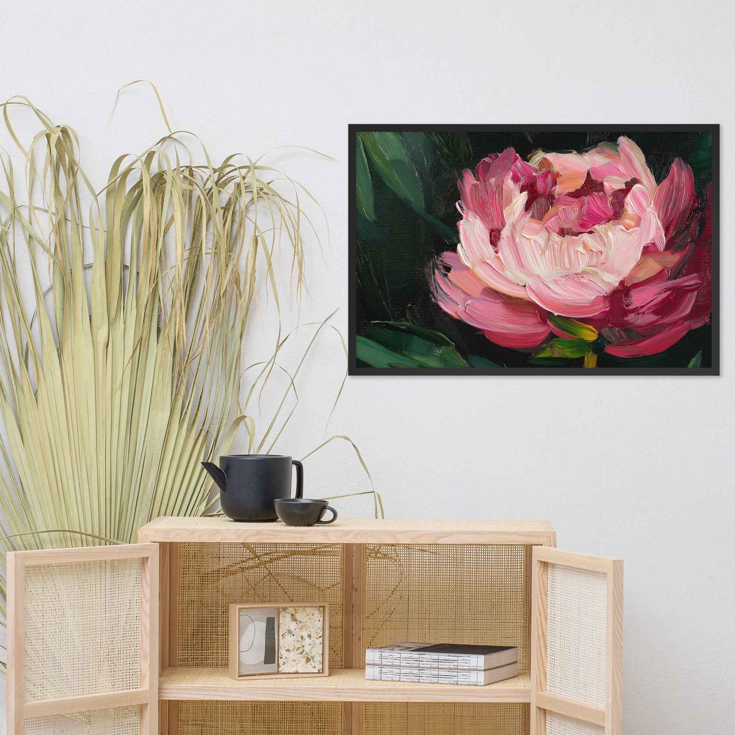 Midnight Magenta Digital Artwork Oil Painting Pink Peony Print Framed Wall Art