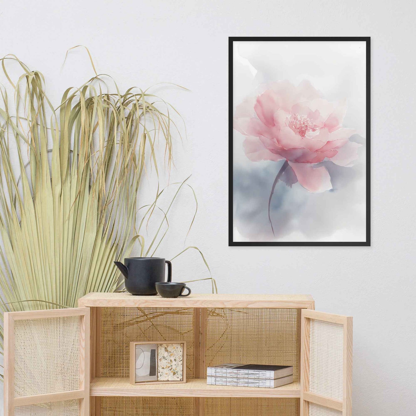 Soft Reflections Floral Digital Watercolor Painting Blush Peony Artwork Framed Wall Art Print