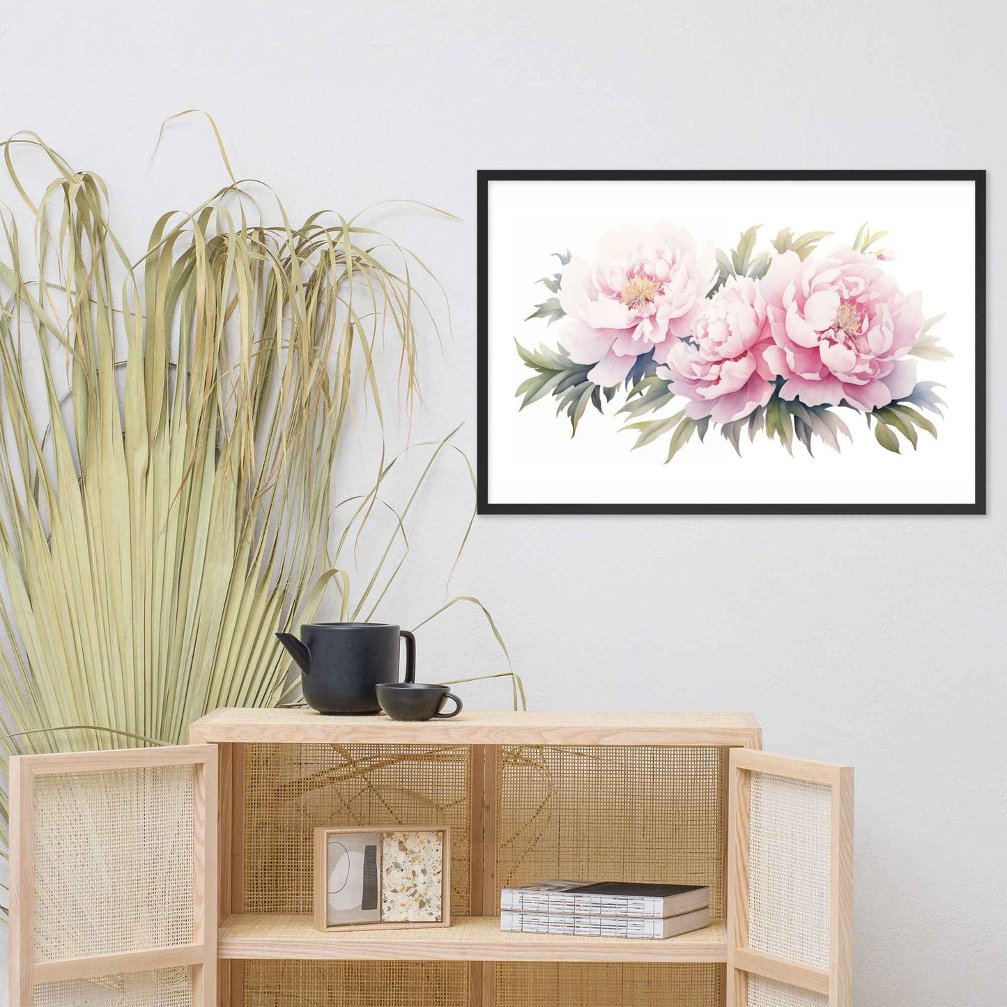 Blushing Peonies Watercolor Painting - Digital Artwork Framed Wall Art Print