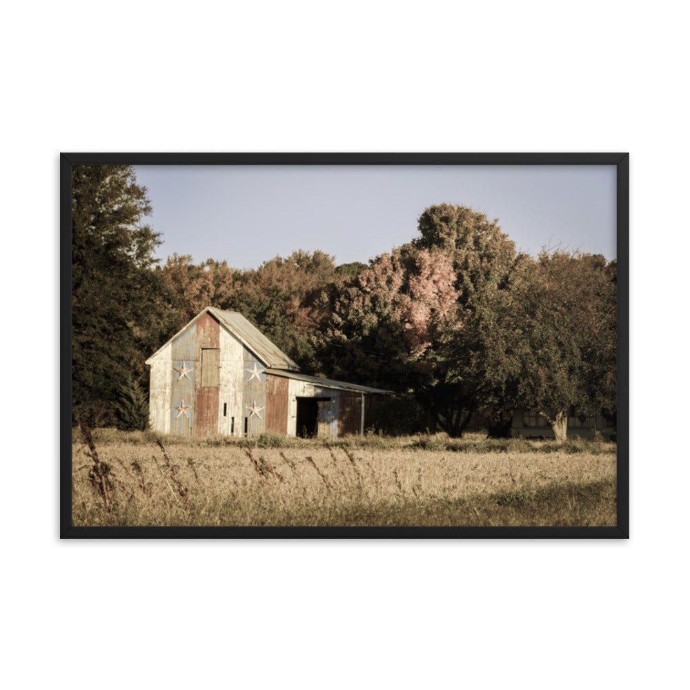 Patriotic Barn in Field Aged Effect Framed Photo Paper Wall Art Prints