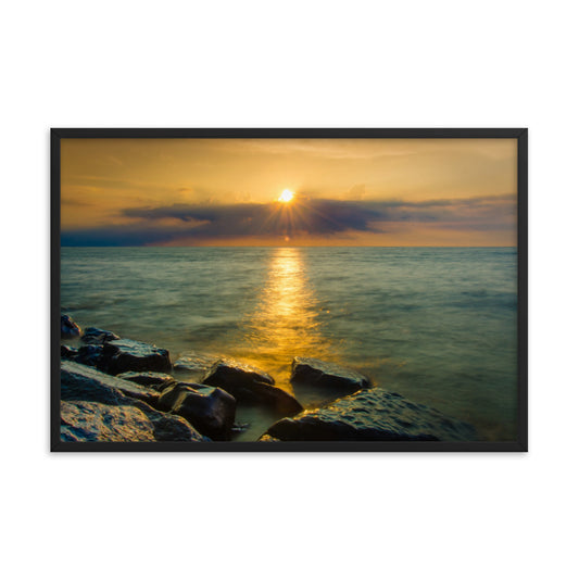 Sun Ray on the Water Coastal Landscape Framed Photo Paper Wall Art Prints