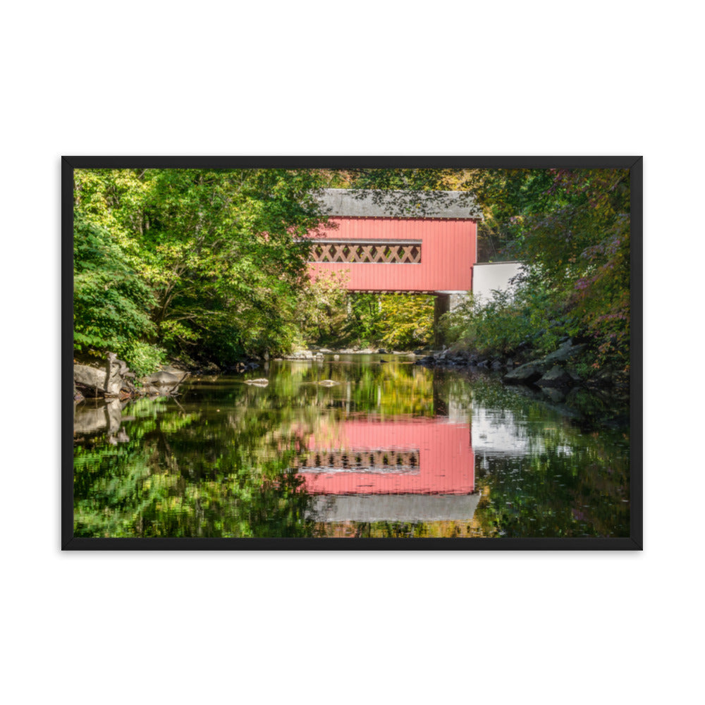 The Reflections of Wooddale Covered Bridge Framed Photo Paper Wall Art Prints
